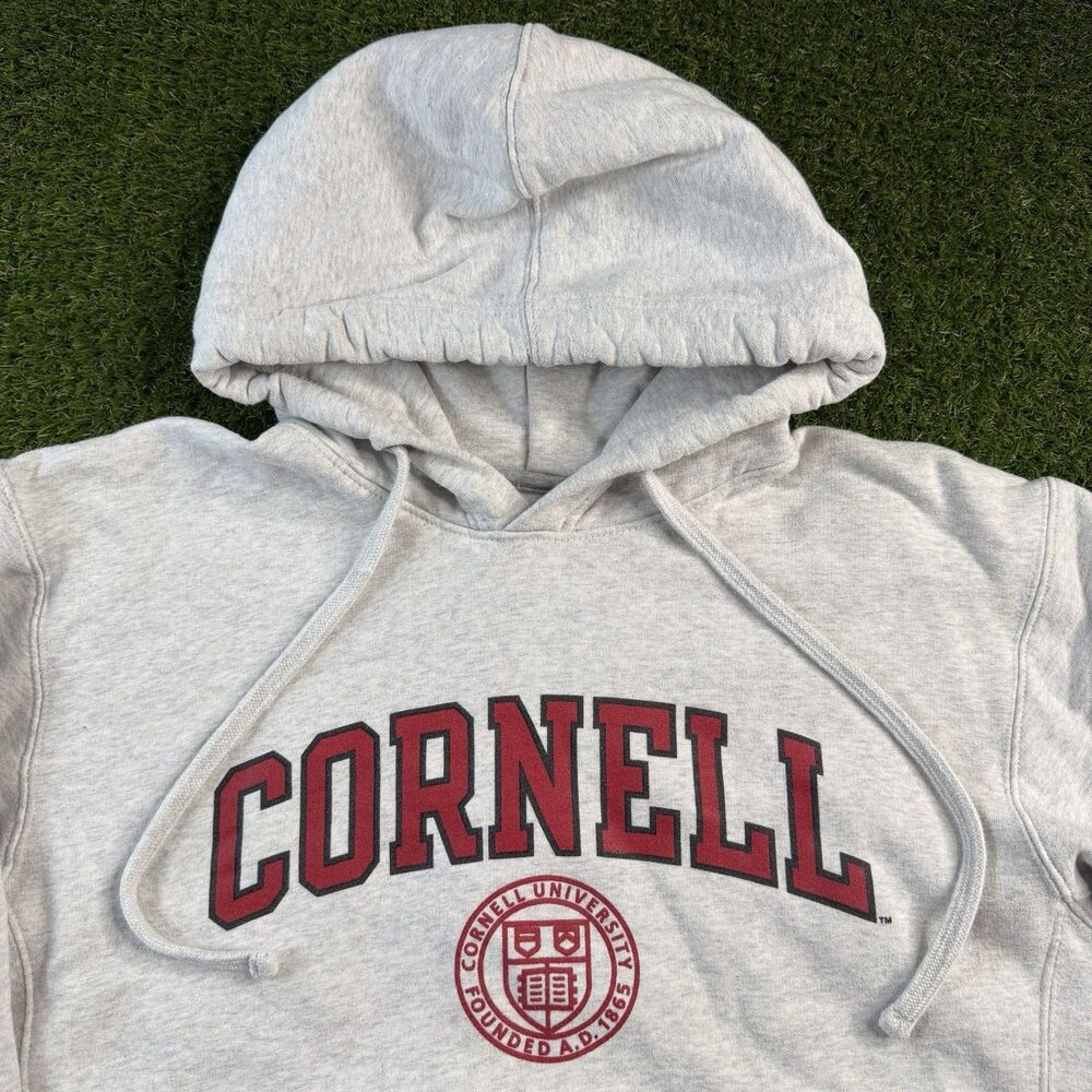 Vtg Cornell University Russell Athletic Hoodie Medium Gray Spell Out Logo Y2K